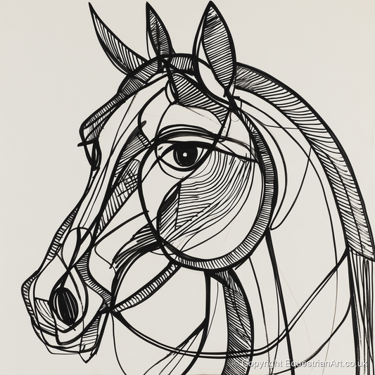 Bold Linear Equine - horse portrait art print and canvas by Conrad Gallagher A.I