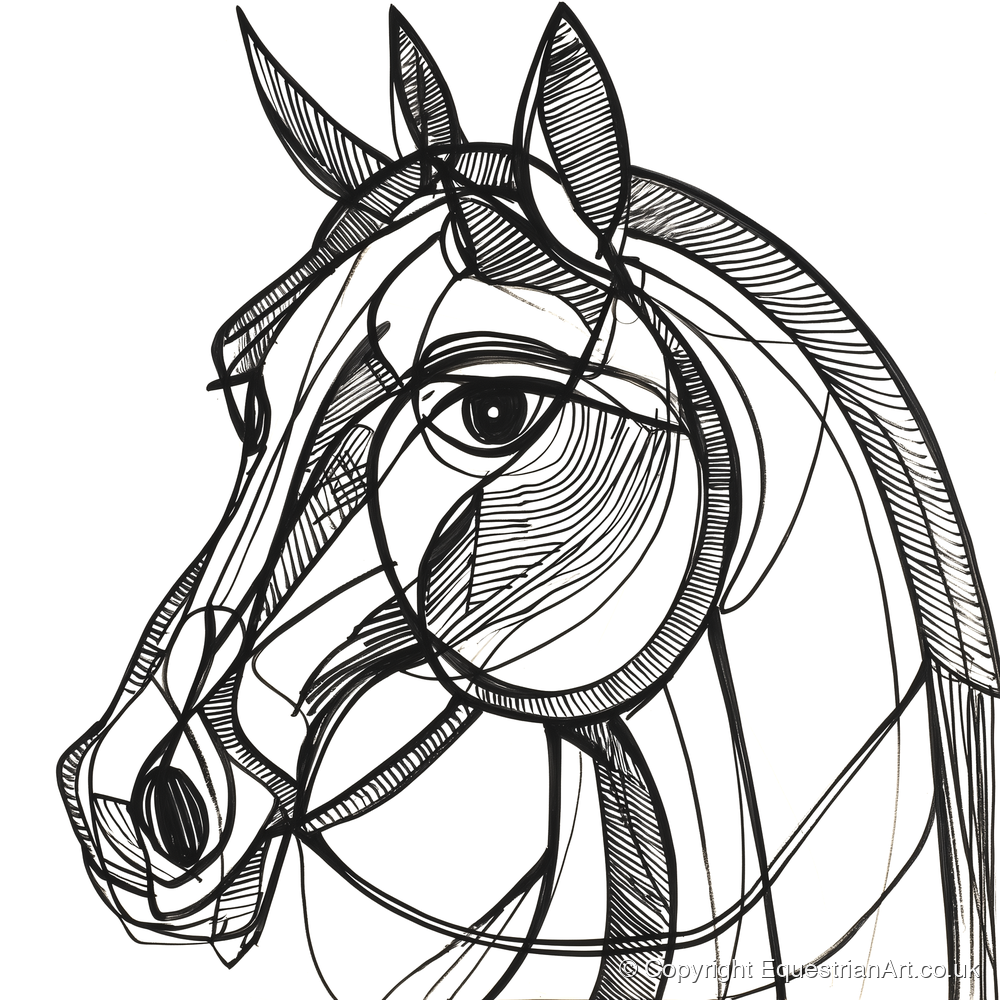 Bold Linear Equine - horse portrait art print and canvas by Conrad Gallagher A.I