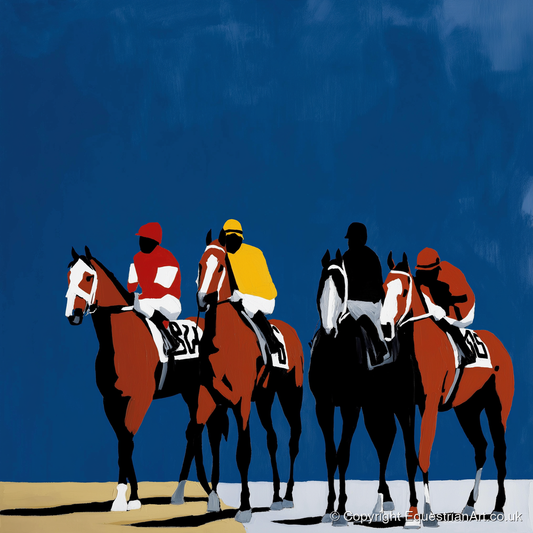 Bold Silks Under Blue - racing horse art print and canvas by Vivienne Hartley A.I