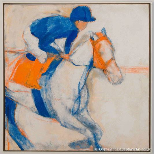 Bold Ultramarine Gallop - racing horse art print and canvas by Tristan Noble A.I