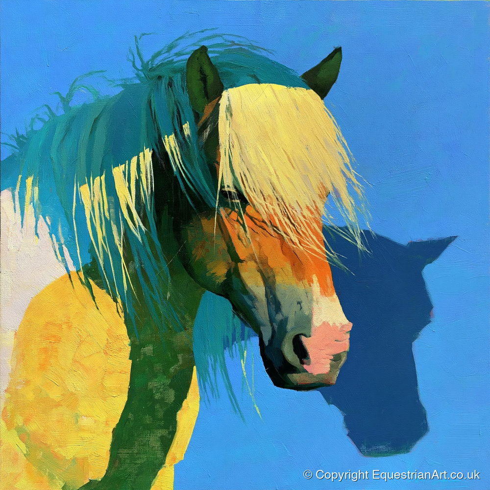 Bold Yellow and Teal Horse - horse breed art print and canvas by Daphne Morley A.I