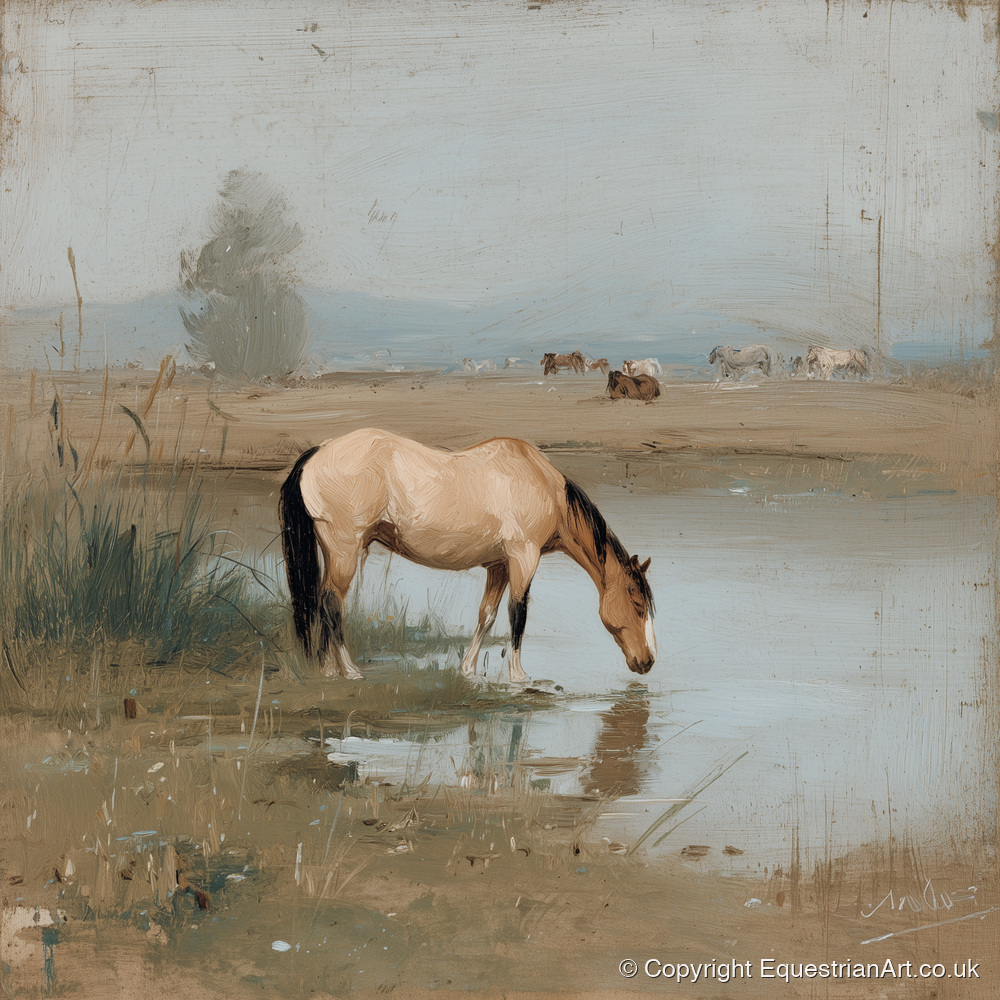 Buckskin by the Shallows - horse landscape art print and canvas by Frederick Lowell A.I