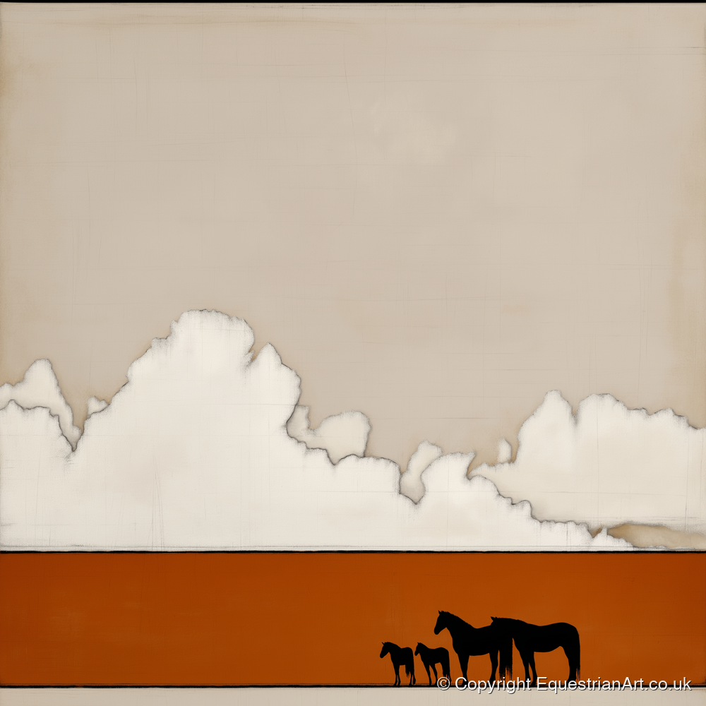 Burnt Orange Horizon - horse landscape art print and canvas by Barnaby West A.I