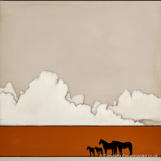 Burnt Orange Horizon - horse landscape art print and canvas by Barnaby West A.I