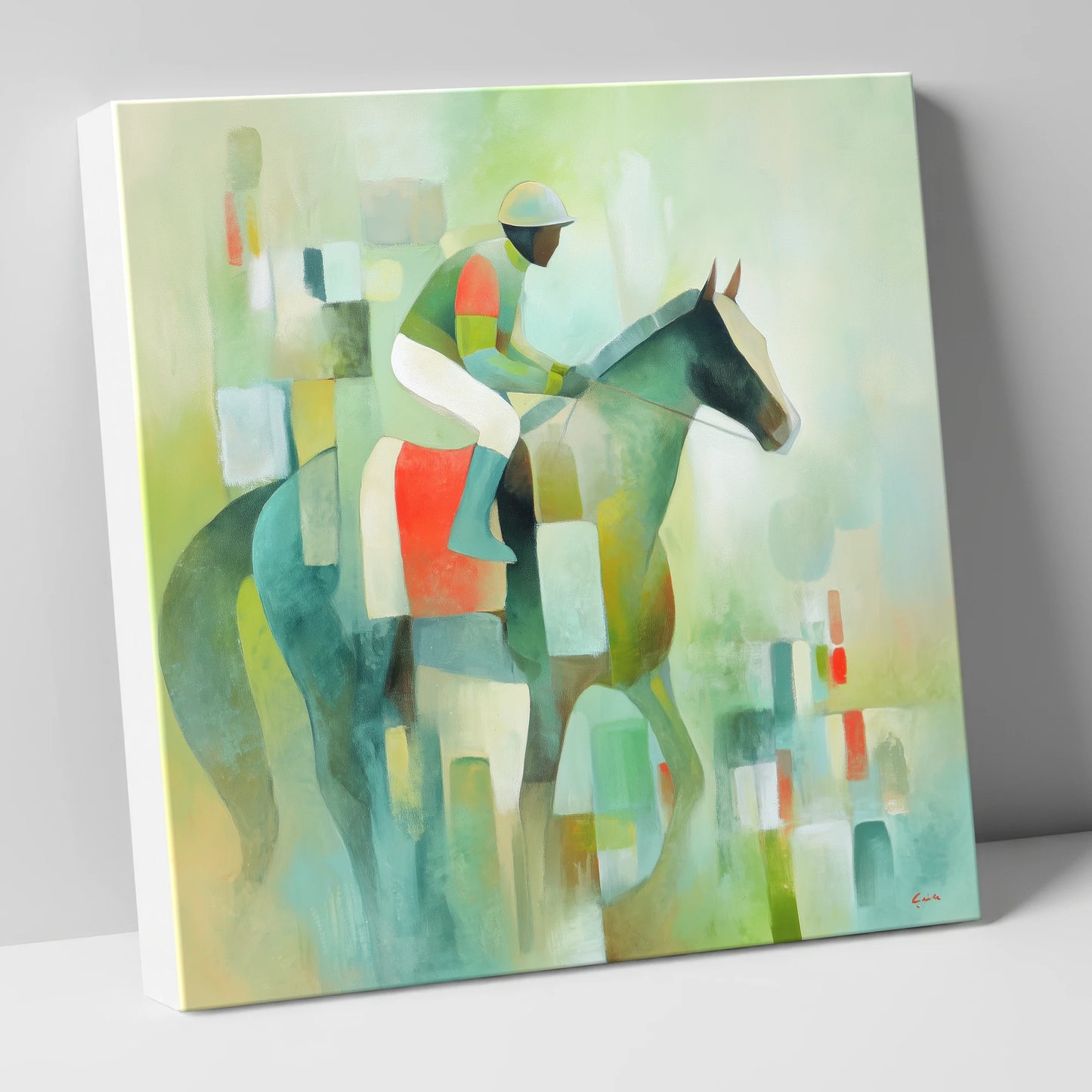 Serene Racing Geometry racing horse canvas wall art