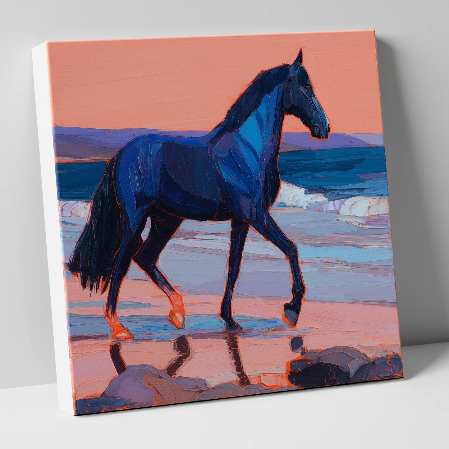 Indigo Beach Stride horse landscape canvas wall art
