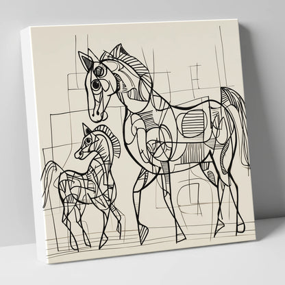 Linear Connection mare & foal canvas wall art