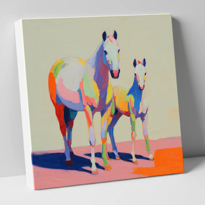 Technicolour Bond mare & foal canvas wall art