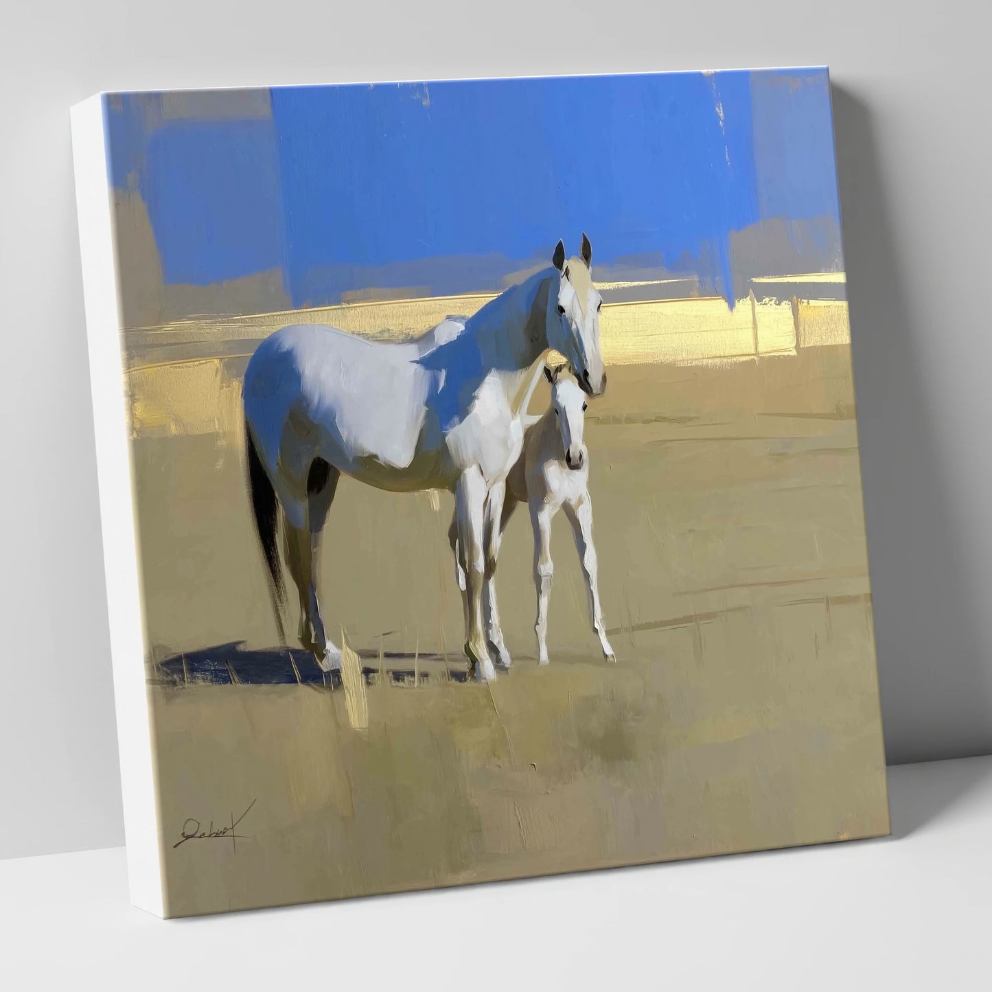 Midsummer Greys mare & foal canvas wall art