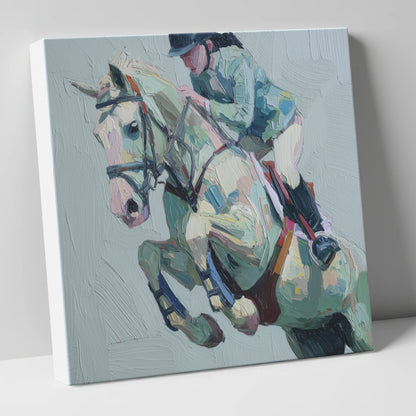 Pastel Flight Mid-Air show jumping horse canvas wall art