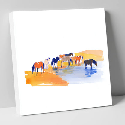 Oasis Gathering wild horses canvas wall art