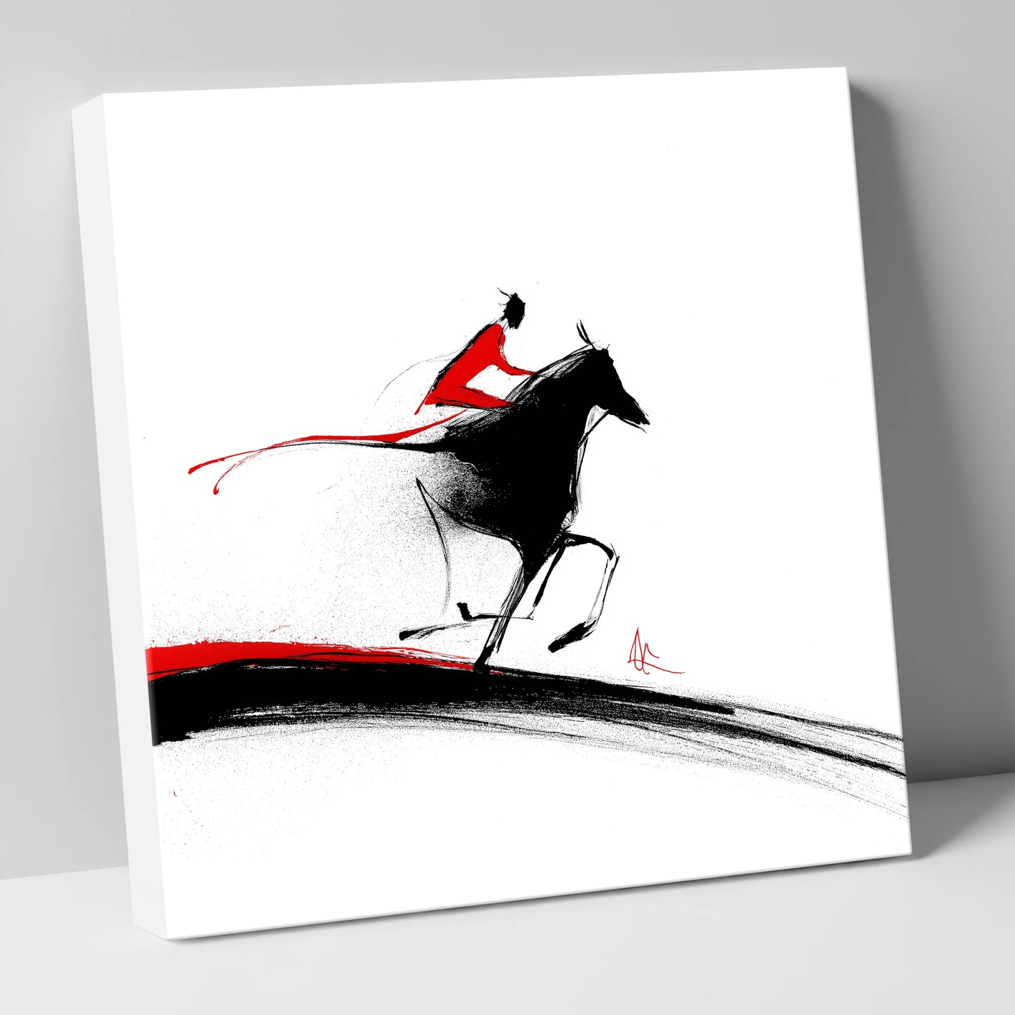 Crimson Pursuit racing horse canvas wall art