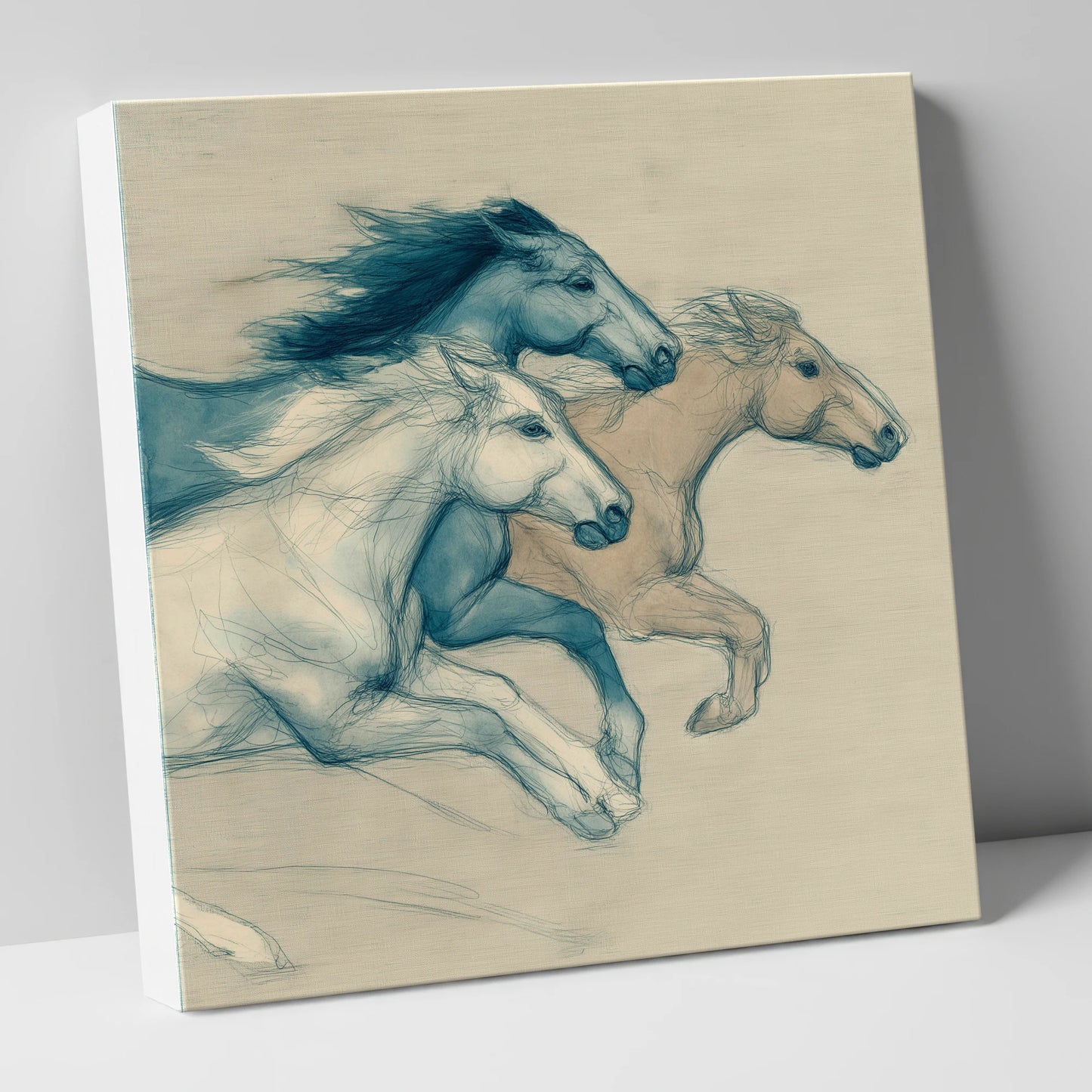 Azure Equine Trio wild horses canvas wall art