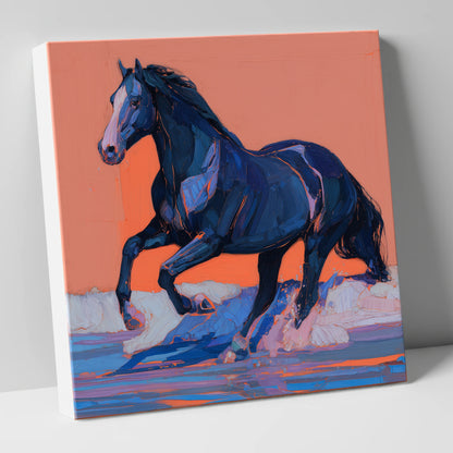 Indigo Surf Canter beach horse canvas wall art