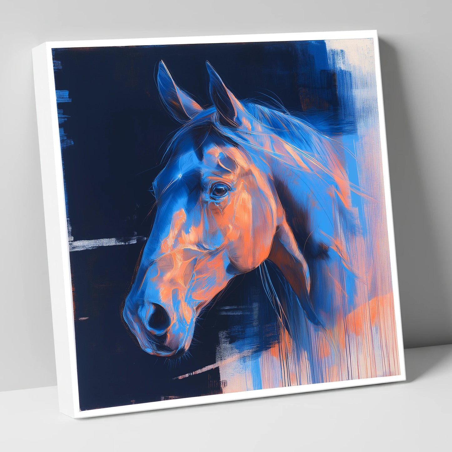 Cobalt and Copper Gaze horse portrait canvas wall art