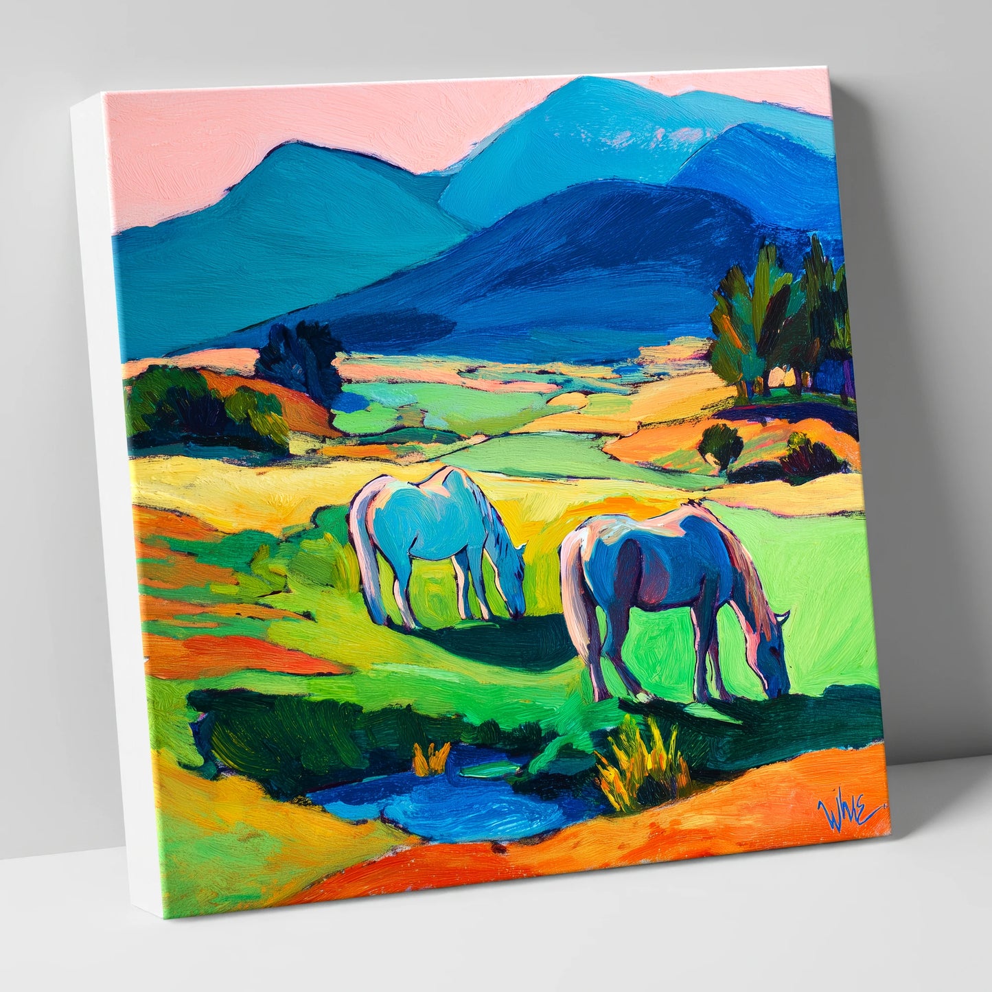 Painted Valley Grazing horse landscape canvas wall art