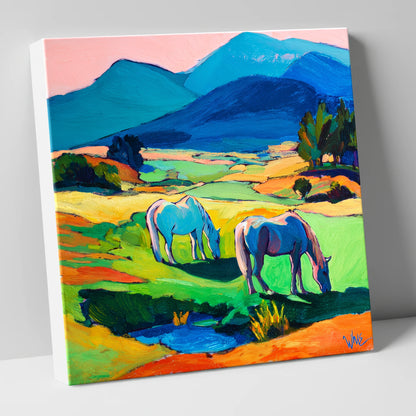 Painted Valley Grazing horse landscape canvas wall art