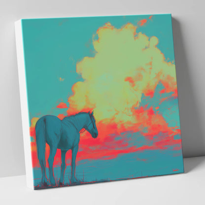 Teal Sunset Horizon horse landscape canvas wall art
