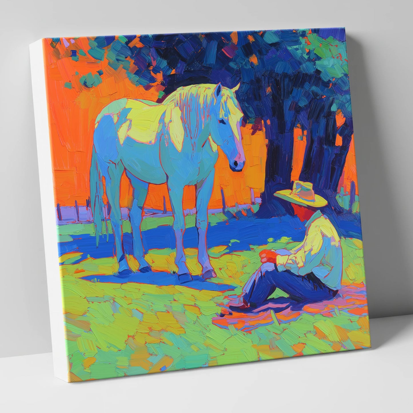 Vibrant Sunset Companion horse & rider canvas wall art