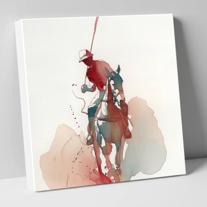 The Crimson Strike polo horse canvas wall art