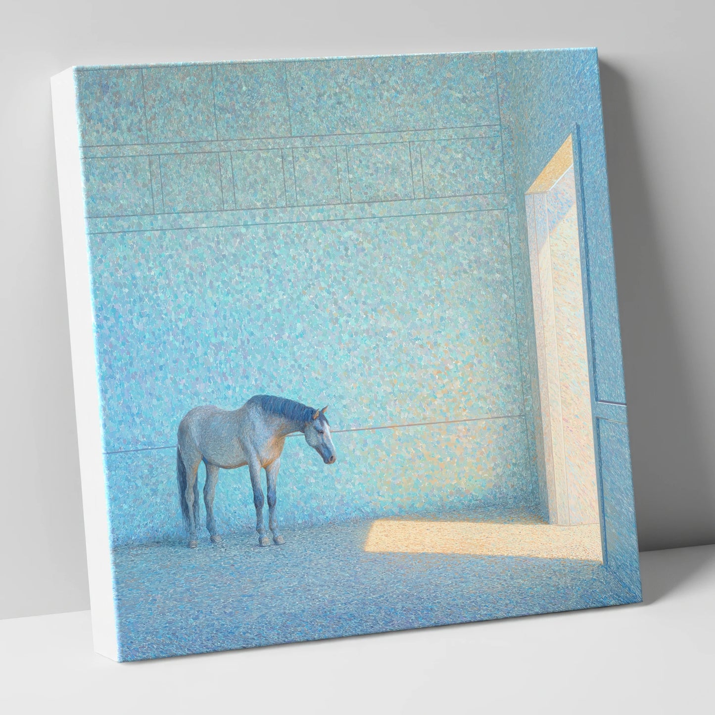 Luminous Grey horse stable canvas wall art