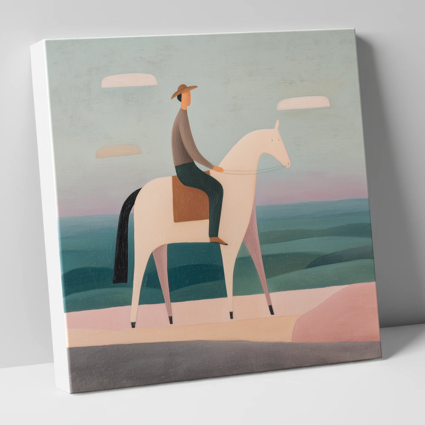 Minimalist Coastal Rider beach horse canvas wall art