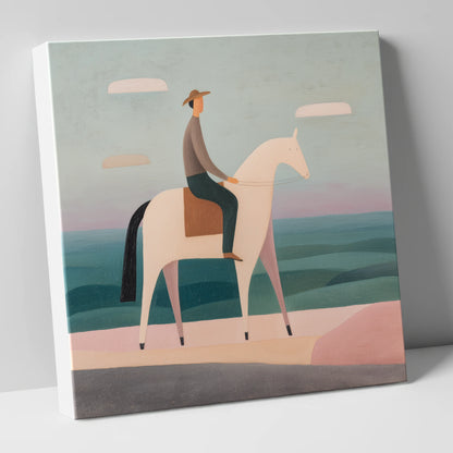 Minimalist Coastal Rider beach horse canvas wall art