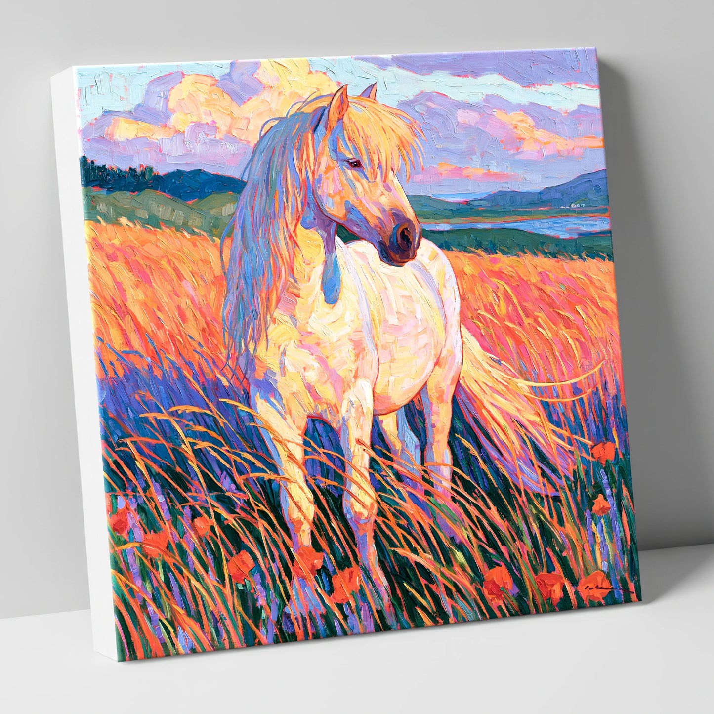 Palomino Pony In Vibrant Meadow horse breed canvas wall art