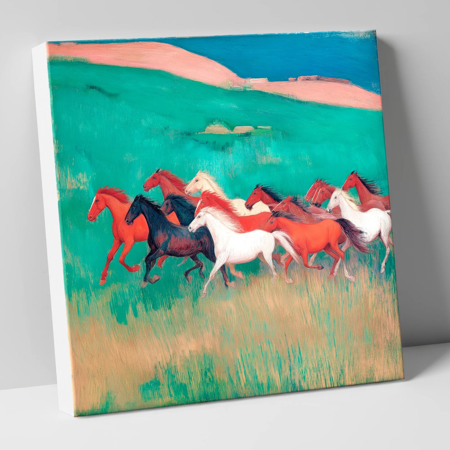Crimson and Emerald Herd wild horses canvas wall art
