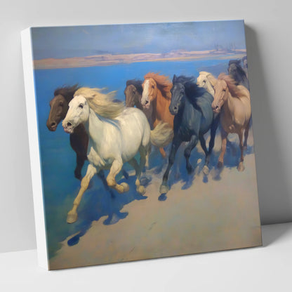 Azure Coastal Gallop wild horses canvas wall art