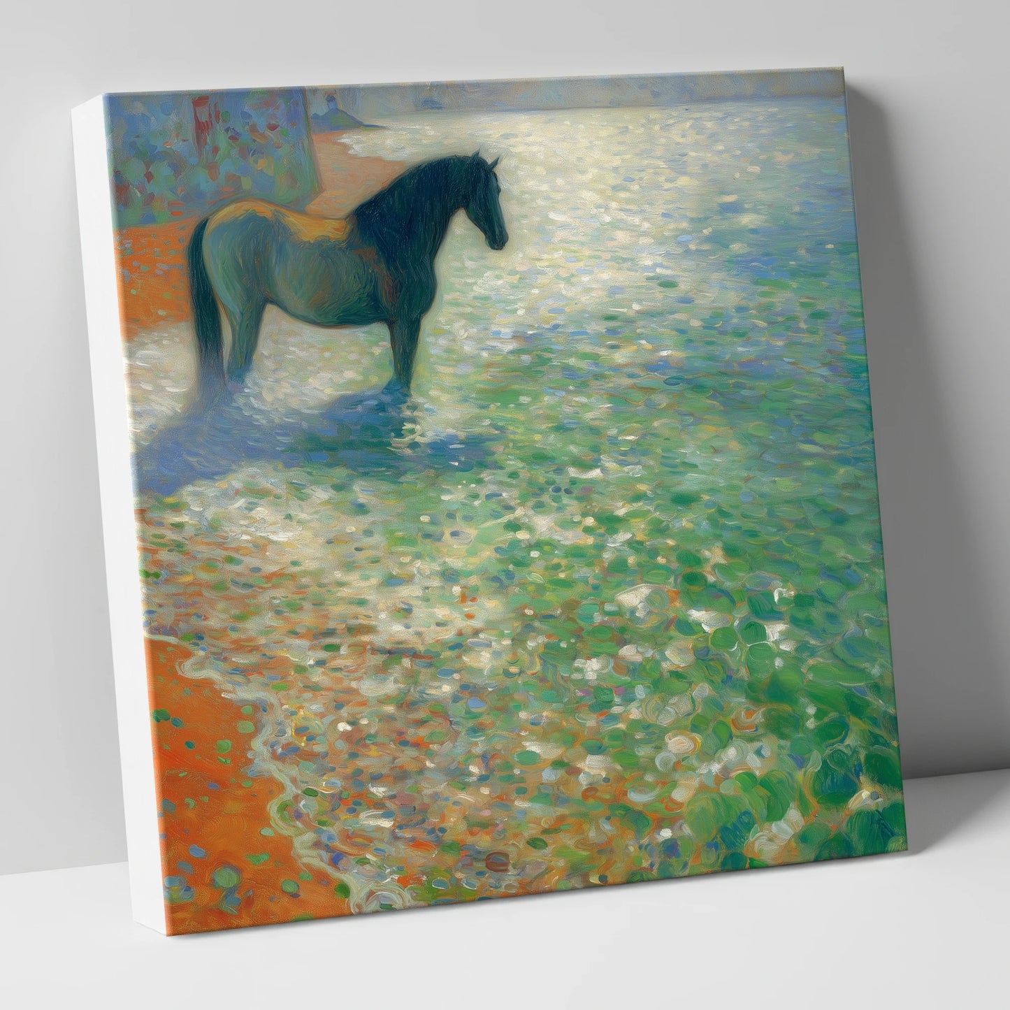 Sunlit Coastal Shallows beach horse canvas wall art