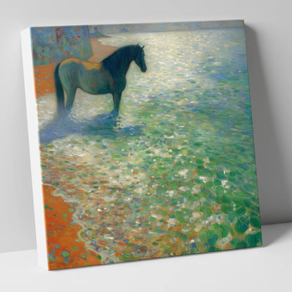 Sunlit Coastal Shallows beach horse canvas wall art