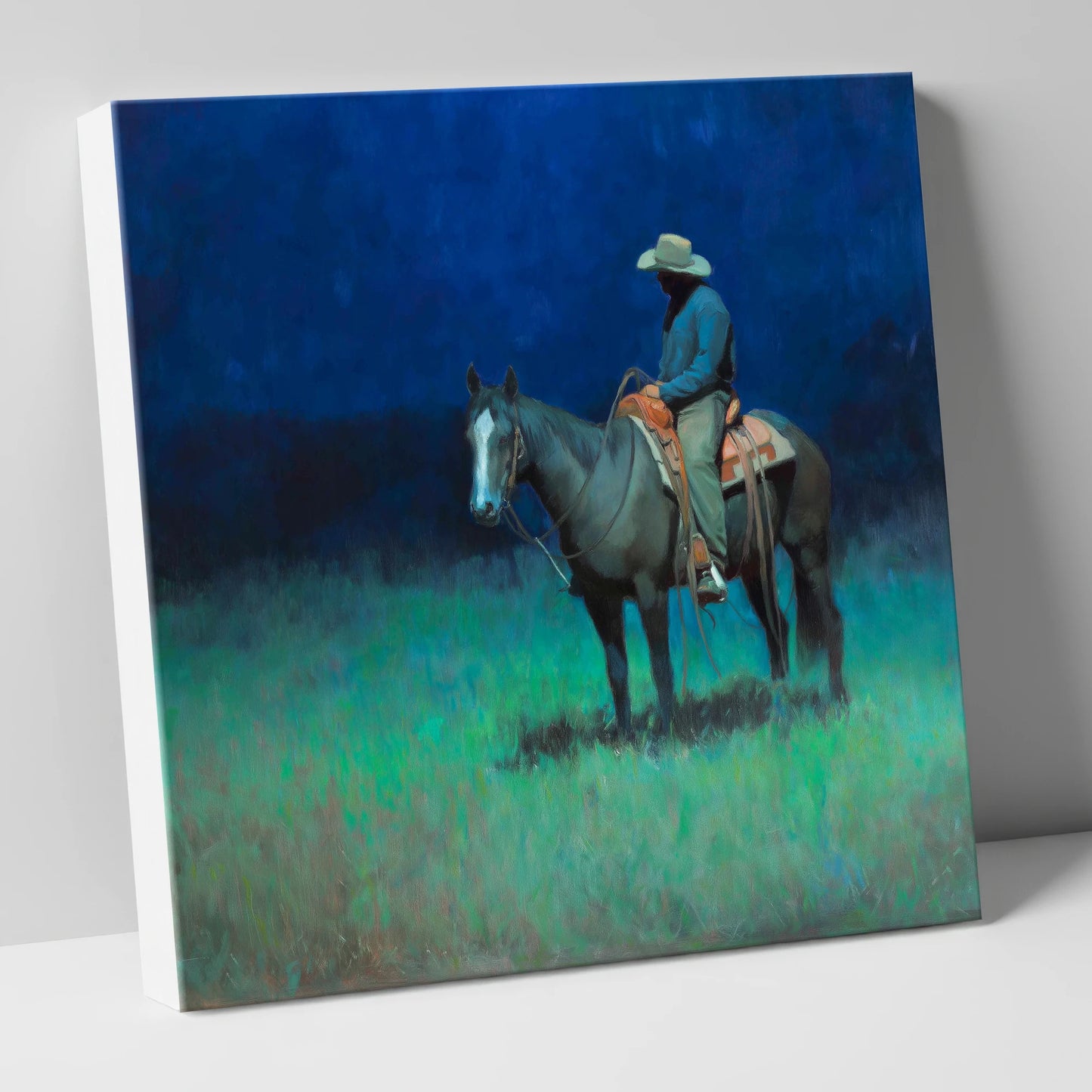 Indigo Silence western horse canvas wall art