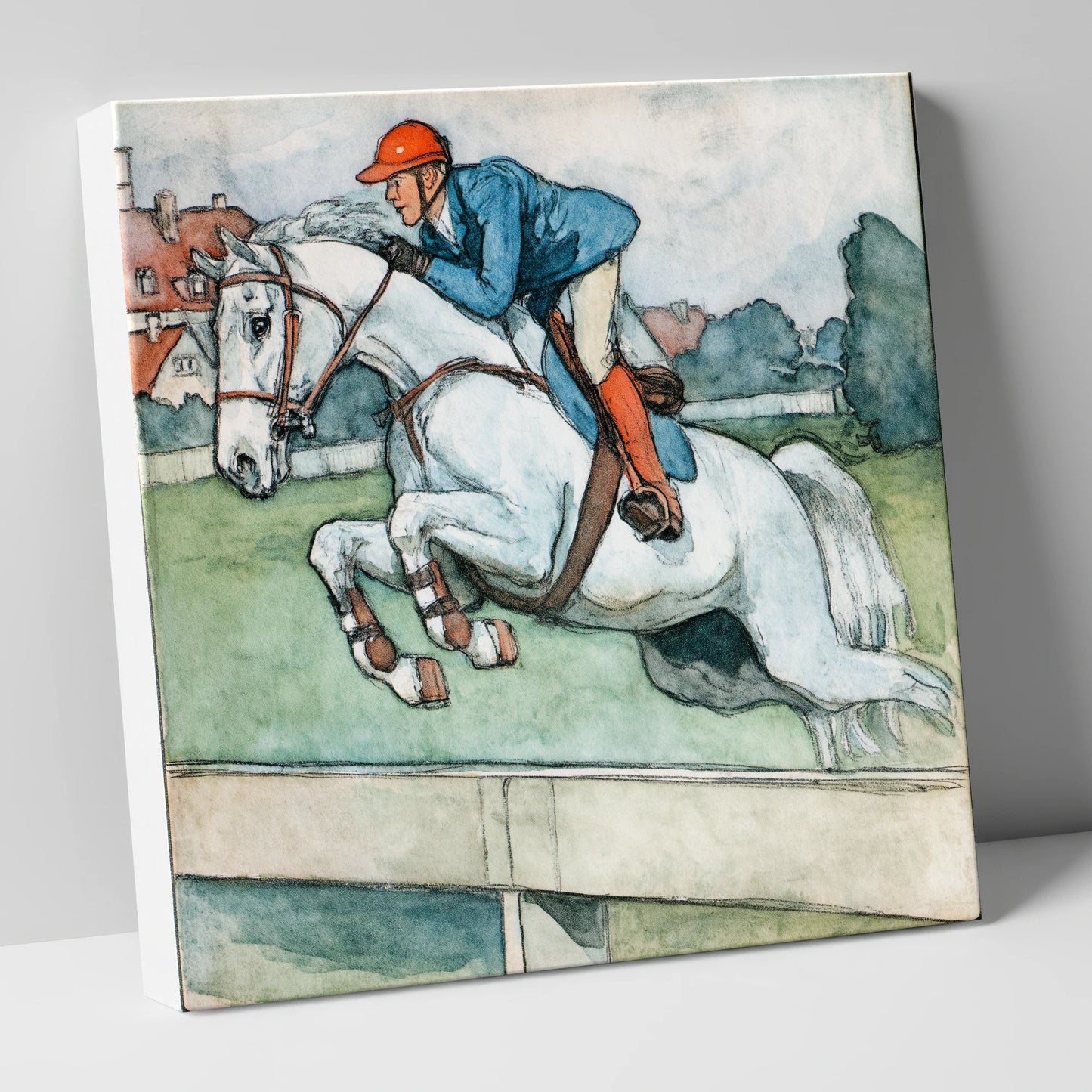 Clearing the Timber show jumping horse canvas wall art
