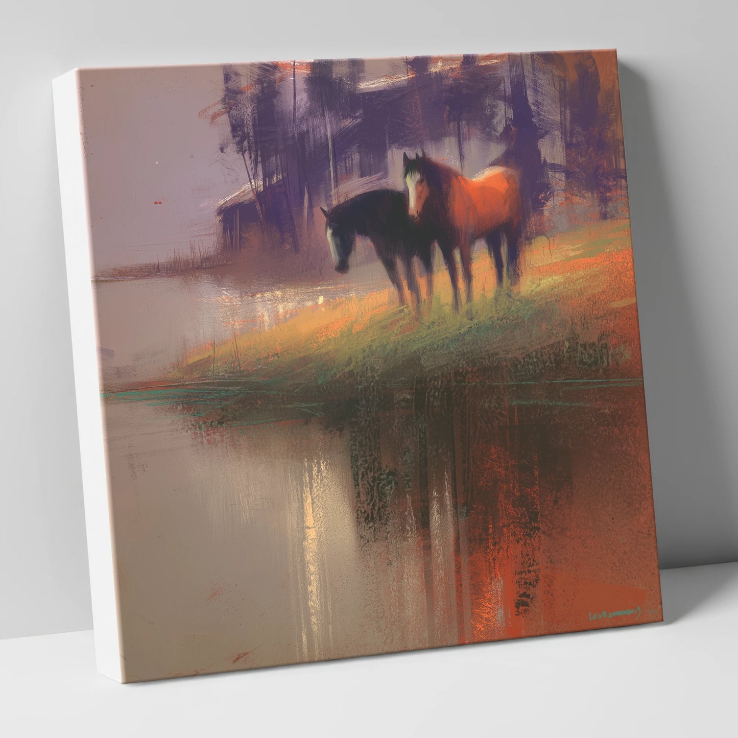 Waterside Reflections wild horses canvas wall art