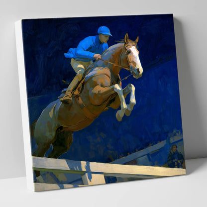 Bold Cobalt Clearance show jumping horse canvas wall art