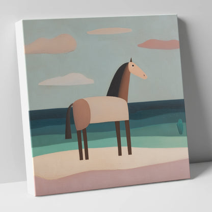 Tranquil Coastal Horizons horse landscape canvas wall art