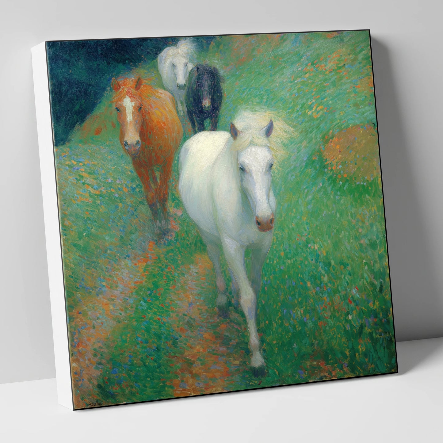 Vibrant Summer Herd horse landscape canvas wall art