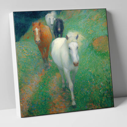Vibrant Summer Herd horse landscape canvas wall art