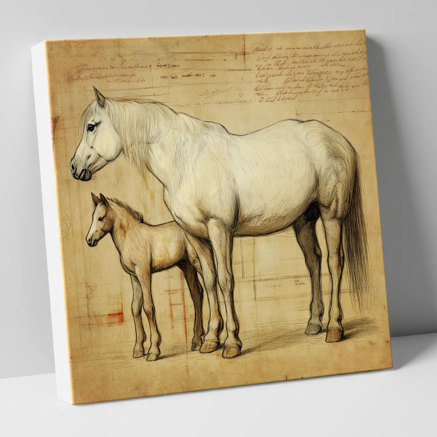 Heritage Mare and Foal Sketch mare & foal canvas wall art