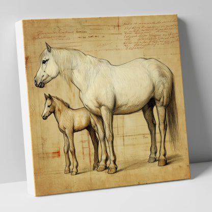 Heritage Mare and Foal Sketch mare & foal canvas wall art