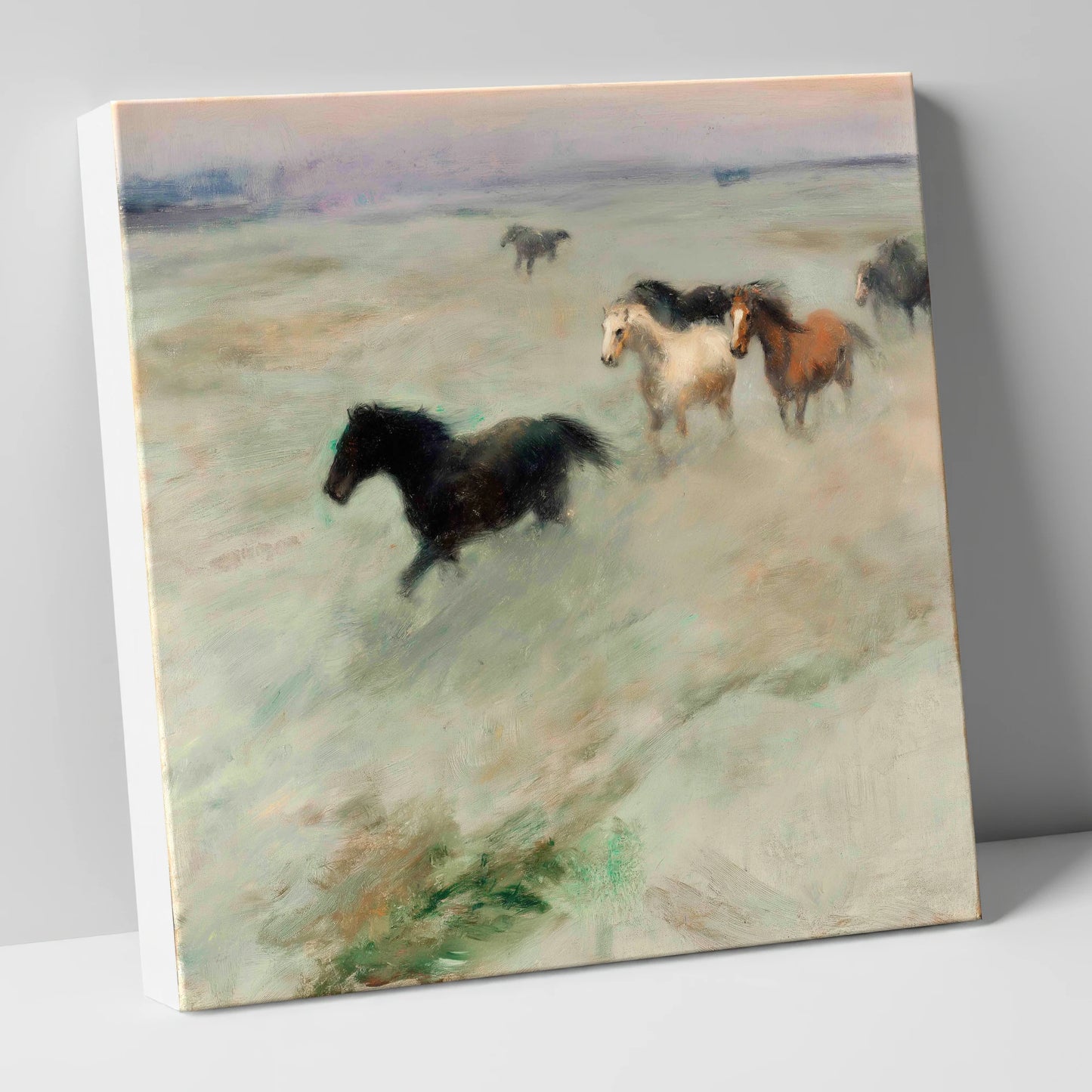 Through The Morning Mist wild horses canvas wall art