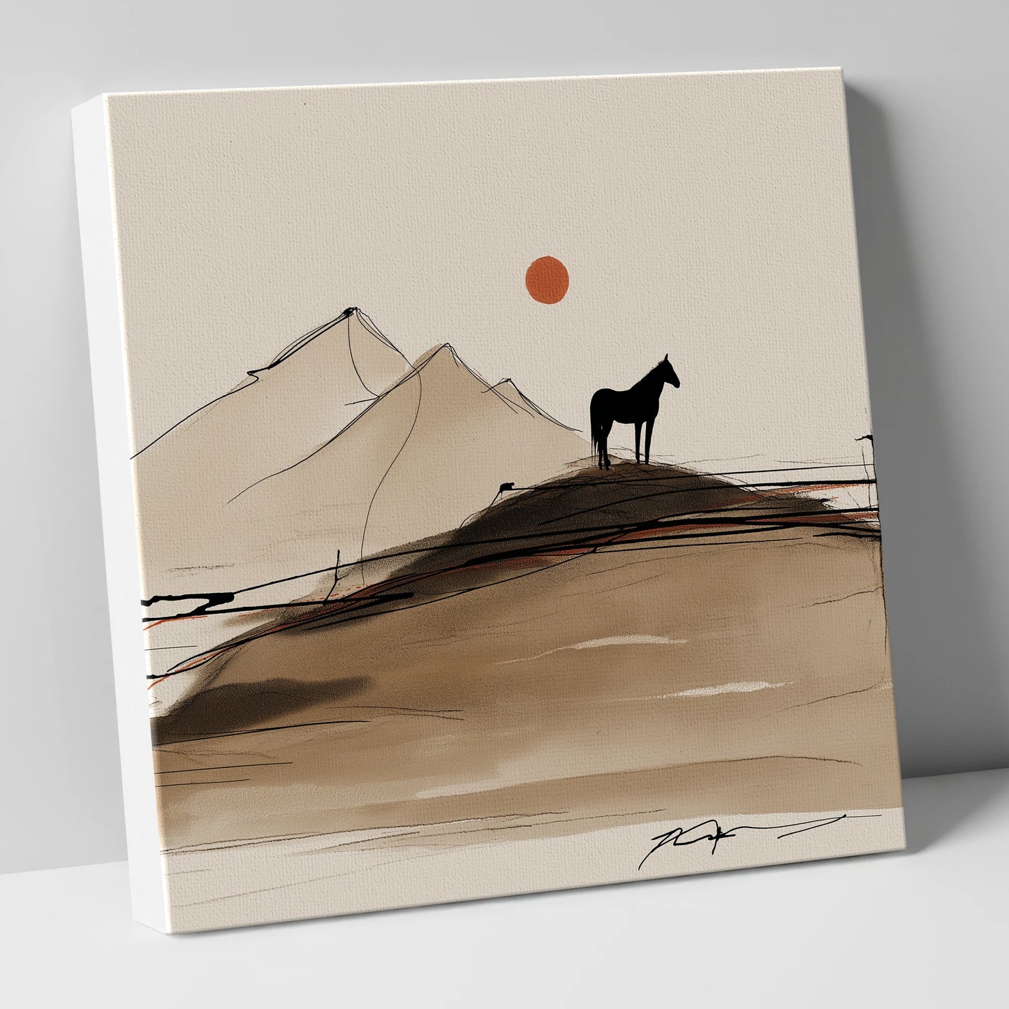 Sepia Ridge Silhouette horse landscape canvas wall art