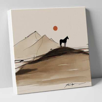 Sepia Ridge Silhouette horse landscape canvas wall art