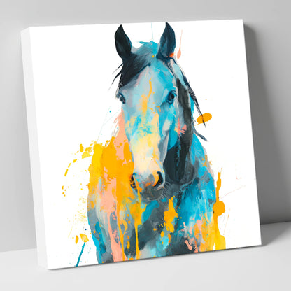 Teal and Amber Gaze horse portrait canvas wall art