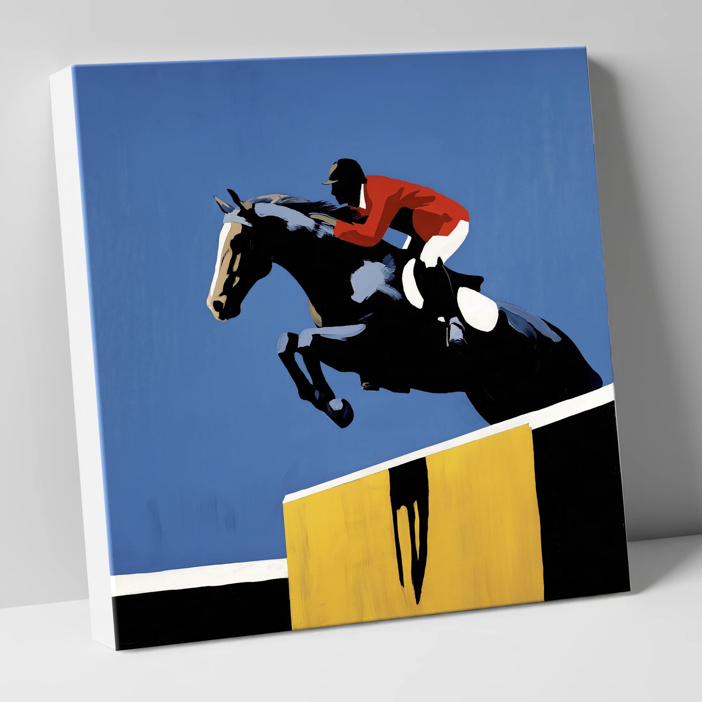 Suspended in Blue show jumping horse canvas wall art