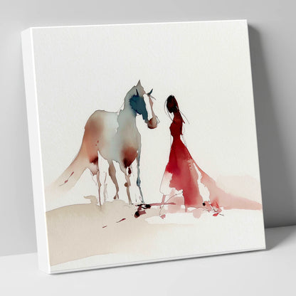 The Crimson Bond horse & rider canvas wall art