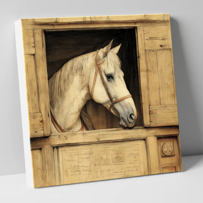 The Draftsman's Grey horse stable canvas wall art