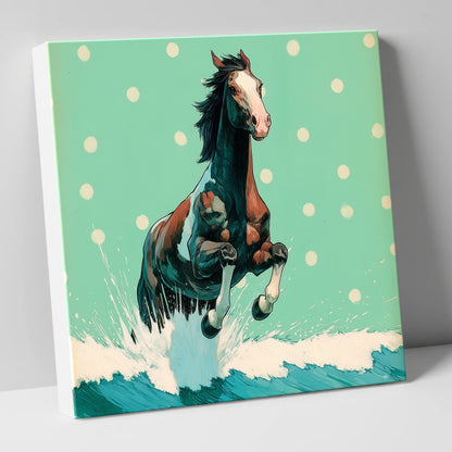 Graphic Ocean Surge beach horse canvas wall art