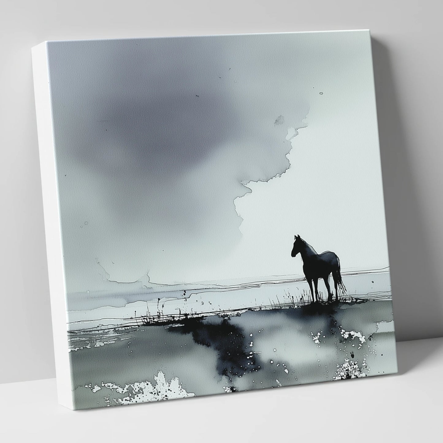 Quiet Grey Horizon horse landscape canvas wall art